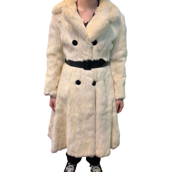 LL Berger Jackets & Blazers - LL Berger White Genuine Rabbit Fur Coat Women’s Size Small Belted, button Up Vin